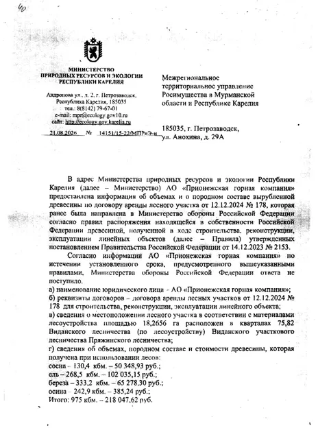 975 куб. м. - Пряжинского лесничества