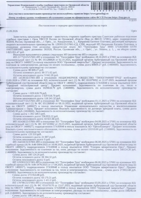 Проявочная машина для офсетных форм CТР AGFA AL4217А, б/у в рабочем состоянии. Место хранения: г. Орел, ул. Ленина, д. 1, пом. 12. Ответственный хранитель Порхун А.С. Взыскатели: Управление муниципального имущества и землепользования Администрации г. Орла, ООО «Орловский энергосбыт» и др. Должник: АО «Типография Труд».