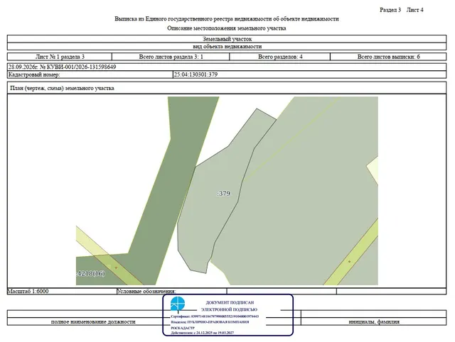 Продажа права аренды на земельный участок, государственная собственность на который не разграничена с кадастровым номером: 25:04:130301:379