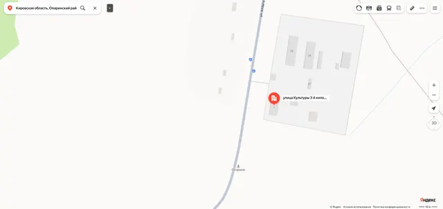 Нежилое здание «административное здание» площадью 144,2 кв.м., кадастровый номер 43:23:330603:427, количество этажей – 1, в том числе подземных – 0, расположенное по адресу: Кировская область, Опаринский район, д. Культура, ул. Культуры 3 км, д. 3