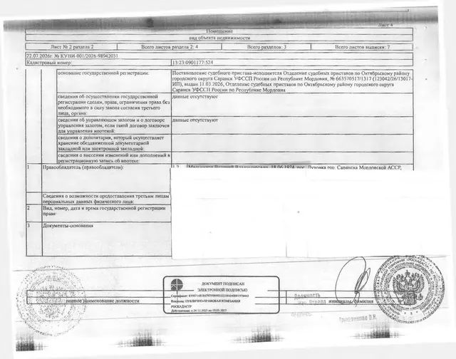 1/6 доля в праве общей долевой собственности на жилое помещение (квартира) общей площадью 64 кв.м.