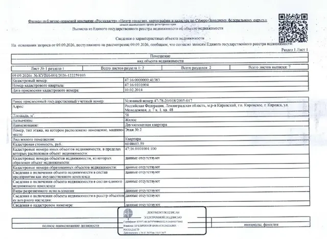 Арестованная в пользу взыскателя Афиногеновой О.А., принадлежащая должнику Алексееву С.П. квартира, кад.№ 47:16:0000000:41383, общ.пл. 58 кв.м., расположенная по адресу: Ленинградская область, м.р-н Кировский, г.п. Кировское, г. Кировск, ул. Молодежная, д. 7 к. 1, кв. 48