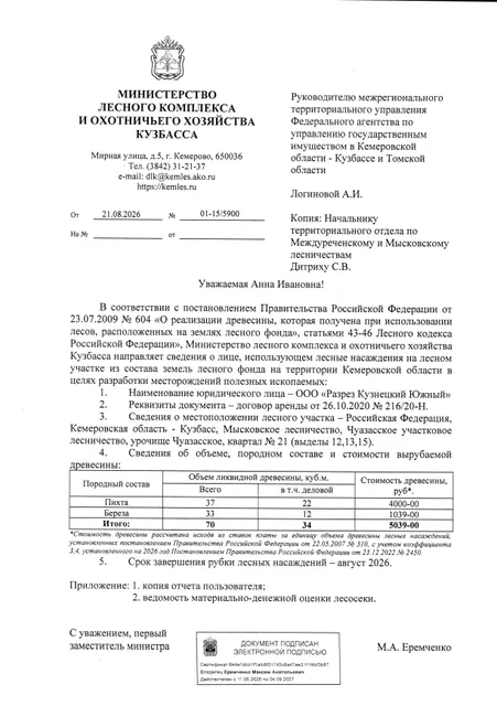 Пихта (ОКПД2 02.20.11.115) – 37 куб.м., в том числе деловой 22 куб.м.; Береза (ОКПД2 02.20.12.114) – 33 куб.м., в том числе деловой 12 куб.м.; Итого: – 70 куб.м., в том числе деловой 34 куб.м.;