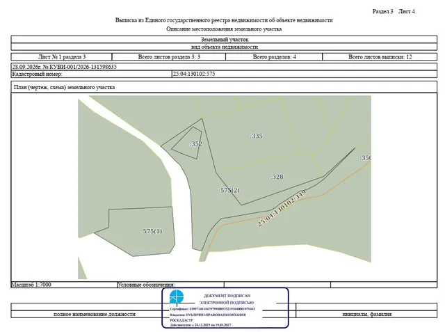 Продажа права аренды на земельный участок, государственная собственность на который не разграничена с кадастровым номером: 25:04:130102:575