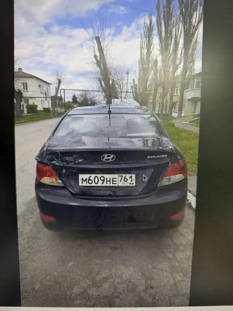 Легковой автомобиль HYUNDAI SOLARIS, 2011 г.в., г/н М609НЕ761, VIN Z94CT41CABR064210, черного цвета, ТС после ДТП, повреждены передний бампер, задний бампер, заднее левое крыло полностью помятое, на багажнике есть вмятины, на правом крыле есть потертости, низ задней левой двери выгнут в обратную сторону, в залоге, должник Кириченко Р.И., (Поручение ТУ Росимущества в РО от 29.07.2026 № 61-1158-У). Адрес (местоположение): Ростовская область, г. Гуково, ул. Параллельная, д. 29.