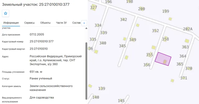Жилое здание (садовый дом), эт.2 (в т.ч. подземных 0), пл.74,3кв.м., кад.№25:27:010010:495 и земельный участок, земли сельскохозяйственного назначения, для садоводства, пл.651кв.м., кад.№25:27:010010:377, адрес: Местоположение установлено относительно ориентира, расположенного в границах участка. Почтовый адрес ориентира: Приморский край, г. Артем, урочище “Соловей Ключ", с/т "Экспортник", участок № 360. Соб-к Мосолова А.Г