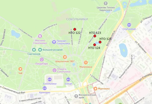 Нестационарный торговый объект "Торговый автомат" по адресу: г. Москва, ул. Сокольнический Вал, земельный участок 1/1, НТО № 122 5-й Лучевой просек, вл4с1; НТО № 123 майский просек, напротив Эстрады Шаляпина; НТО 124 собачий пруд, со стороны Майского просека; НТО 125 собачий пруд, со стороны Богородского шоссе,  пециализация "Зоотовары", общей площадью 2,8 кв. м (каждого 0,7 кв.м).
