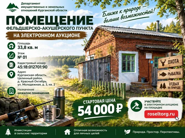 Помещение фельдшерско-акушерского пункта, по адресу: Курганская область,  Целинный район,  д.  Красный Октябрь,  ул. Молодежная, д. 3, квартира 2